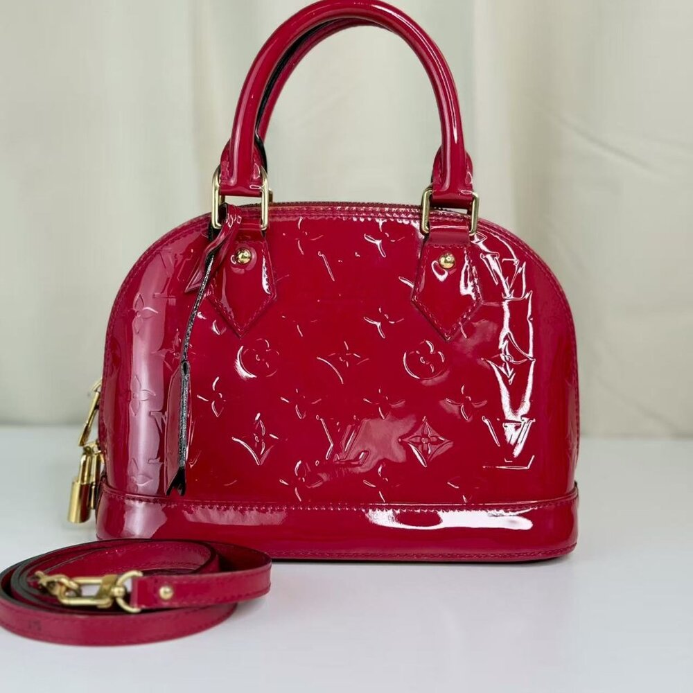 Louis Vuitton Vernis Red Alma BB Shoulder Bag With Classic Monogram Pattern